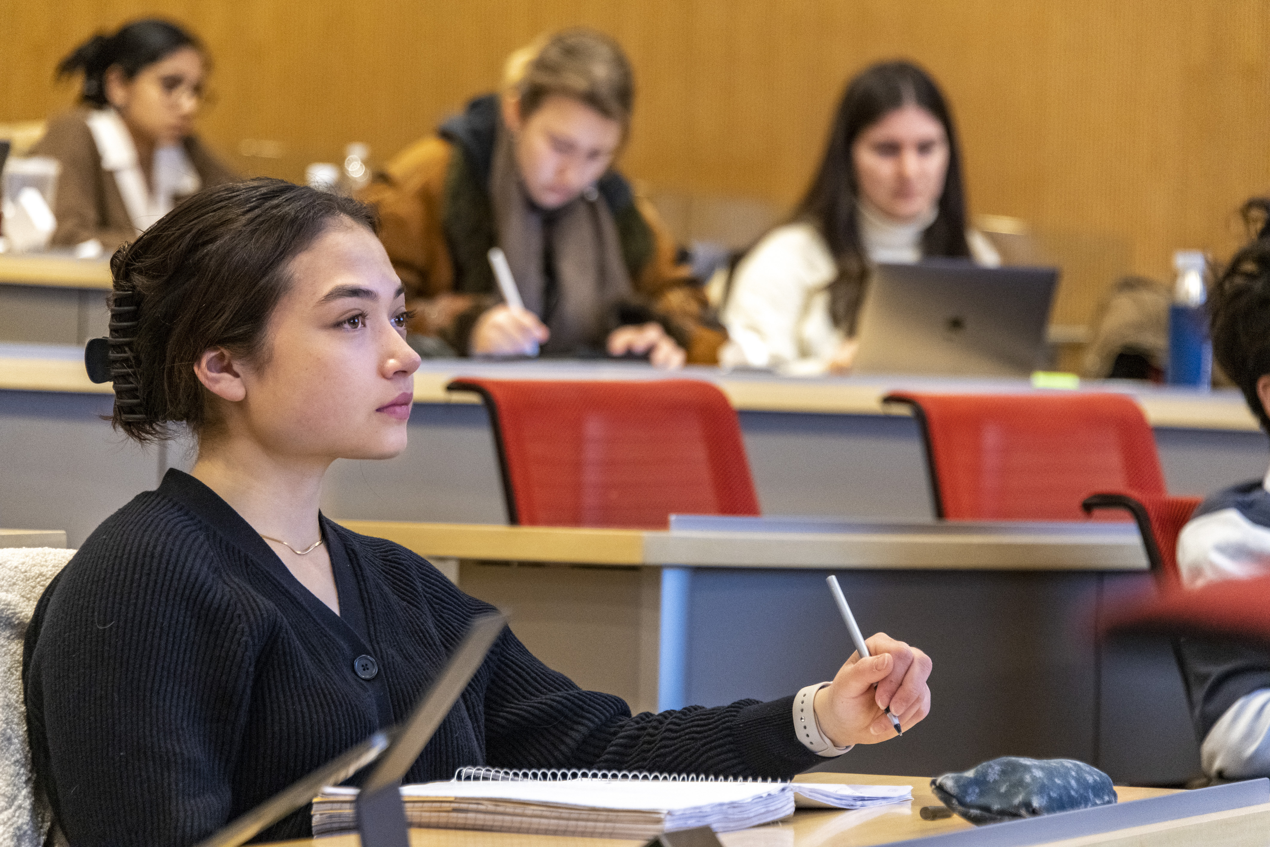 Photo of students in UChicago classroom on the Hyde Park campus