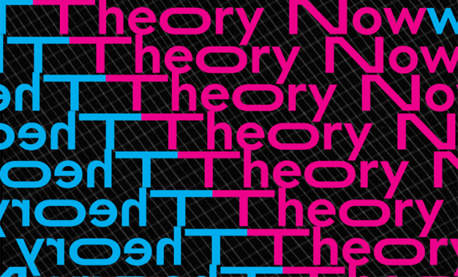 Graphic with the words "Theory Now" on it in pink and blue